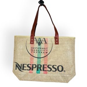 NEW Nespresso Jute Large Tote Bag Burlap Beach Grocery Limited Shopping Coffee